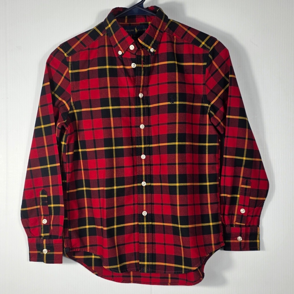 Ralph Lauren Kids Red Plaid Button Down Shirt Long Sleeve Size M 10-12